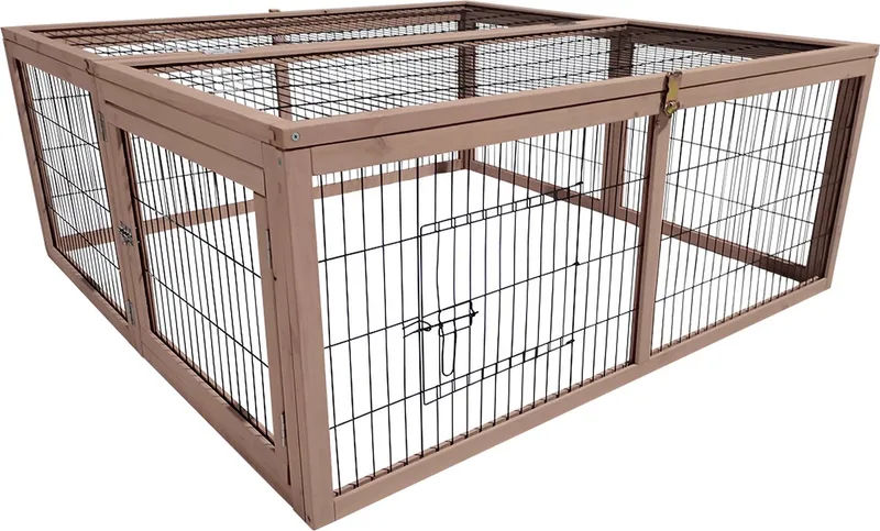 woodland konijnenhok jumper forest s - 120x120x48cm + gratis 100ml drinkfles von Duvo+ in Taupe – Produktfoto