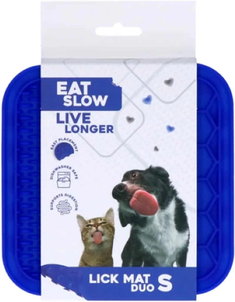Duo Likmat - 15 x 15 cm - Vierkant - Snuffelmat - Anti-schrok Mat - Slowfeeder Honden en Katten - 100% Siliconen - Vaatwasserbestendig - Maat S - Voerpuzzel Kat von Eat Slow Live Longer in Blau – Produktfoto