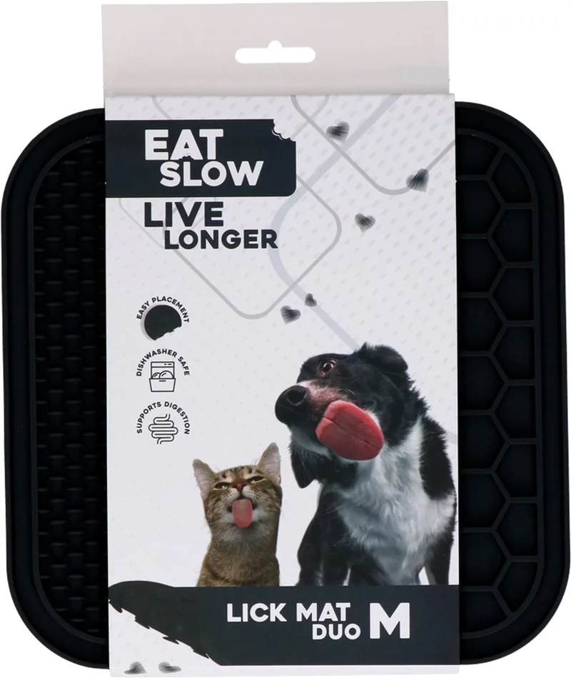 Duo Likmat - 21 x 21 cm - Vierkant - Snuffelmat - Anti-schrok Mat - Slowfeeder Honden en Katten - 100% Siliconen - Vaatwasserbestendig - Maat M - Voerpuzzel Kat van Eat Slow Live Longer in Grijs – productfoto
