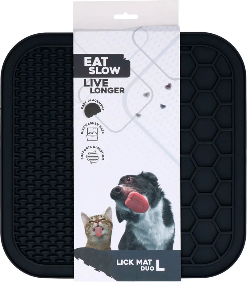Duo Likmat - 30 x30 cm - Vierkant - Snuffelmat - Anti-schrok Mat - Slowfeeder Honden en Katten - 100% Siliconen - Vaatwasserbestendig - Maat L - Voerpuzzel Kat by Eat Slow Live Longer in Grey – product photo