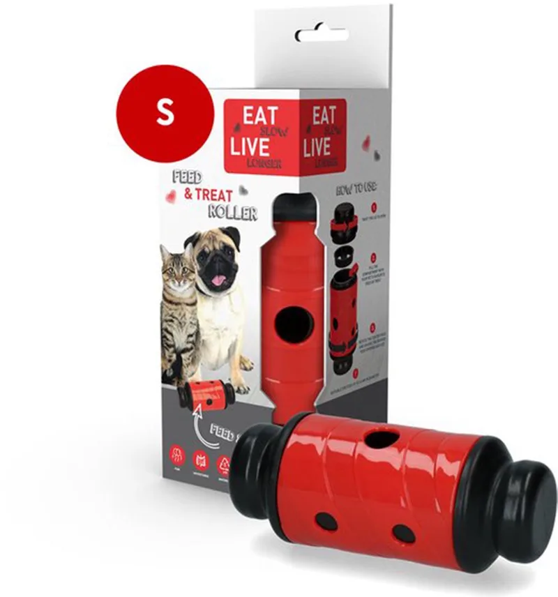 Feed & Treat – Size S - Anti-schrok – Geluidloos - Slowfeeder – Beloningsspeeltje - Hondenspeeltje met traktatieverstopplek von Eat Slow Live Longer in Rot – Produktfoto