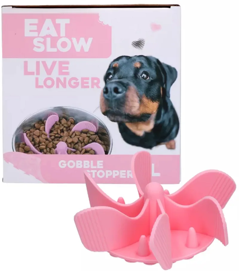 Inzetstuk voor Anti-schrok Voerbak - L - Voerpuzzel - Slowfeeder voor Honden - Gobble Stopper de Eat Slow Live Longer en Rose – photo produit