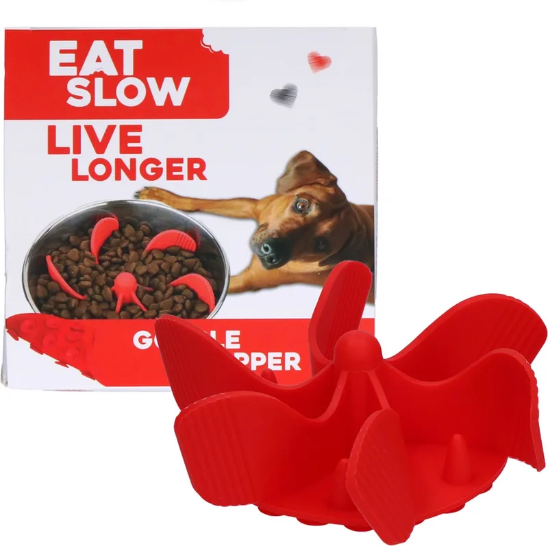 Inzetstuk voor Anti-schrok Voerbak - M - Voerpuzzel - Slowfeeder voor Honden - Gobble Stopper by Eat Slow Live Longer in Red – product photo