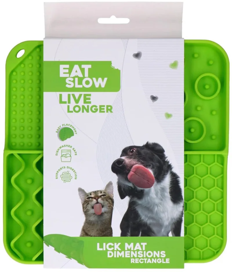 Likmat – 21 x 21 cm - Vierkant – Snuffelmat – Anti-schrok Mat – Slowfeeder – Afleiding – Honden en Katten - 100% Siliconen – Vaatwasserbestendig – Voerpuzzel Kat by Eat Slow Live Longer in Green – product photo