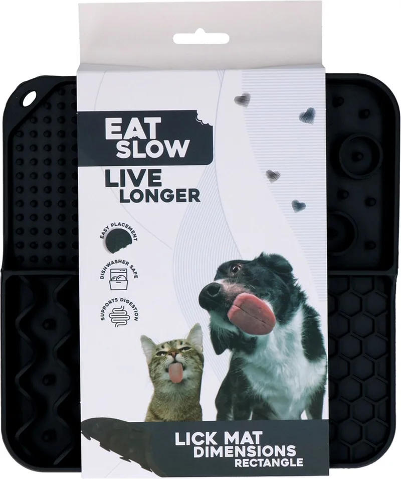 Likmat – 21 x 21 cm - Vierkant – Snuffelmat – Anti-schrok Mat – Slowfeeder – Afleiding – Honden en Katten - 100% Siliconen – Vaatwasserbestendig – Voerpuzzel Kat von Eat Slow Live Longer in Grau – Produktfoto