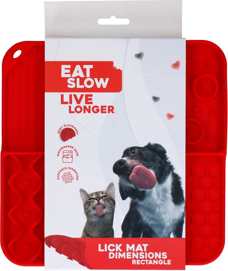 Likmat - 21 x 21 cm - Vierkante - Snuffelmat - Anti-schrok Mat - Slowfeeder Honden en Katten - 100% Siliconen - Vaatwasserbestendig - Voerpuzzel Kat by Eat Slow Live Longer in Red – product photo