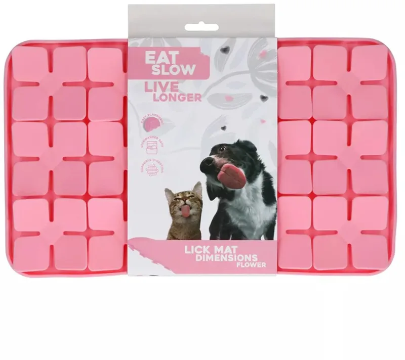 Likmat Bloemenpatroon – 21 x 34 cm - Snuffelmat - Anti-schrok Mat - Slowfeeder Honden en Katten - 100% Siliconen - Vaatwasserbestendig - Voerpuzzel Kat von Eat Slow Live Longer in Rosa – Produktfoto