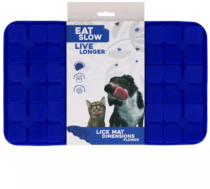 Likmat Bloemenpatroon – 21 x 34 cm - Snuffelmat - Anti-schrok Mat - Slowfeeder Honden en Katten - 100% Siliconen - Vaatwasserbestendig - Voerpuzzel Kat by Eat Slow Live Longer in Blue – product photo