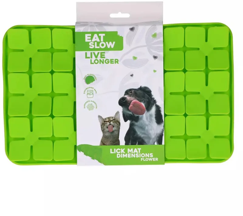 Likmat Bloemenpatroon – 21 x 34 cm - Snuffelmat - Anti-schrok Mat - Slowfeeder Honden en Katten - 100% Siliconen - Vaatwasserbestendig - Voerpuzzel Kat by Eat Slow Live Longer in Green – product photo