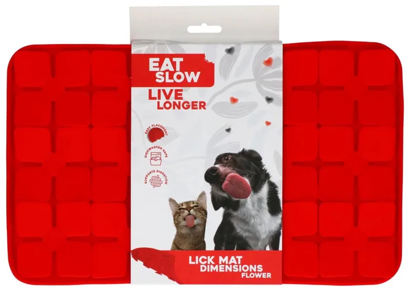 Likmat Bloemenpatroon – 21 x 34 cm - Snuffelmat - Anti-schrok Mat - Slowfeeder Honden en Katten - 100% Siliconen - Vaatwasserbestendig - Voerpuzzel Kat von Eat Slow Live Longer in Rot – Produktfoto