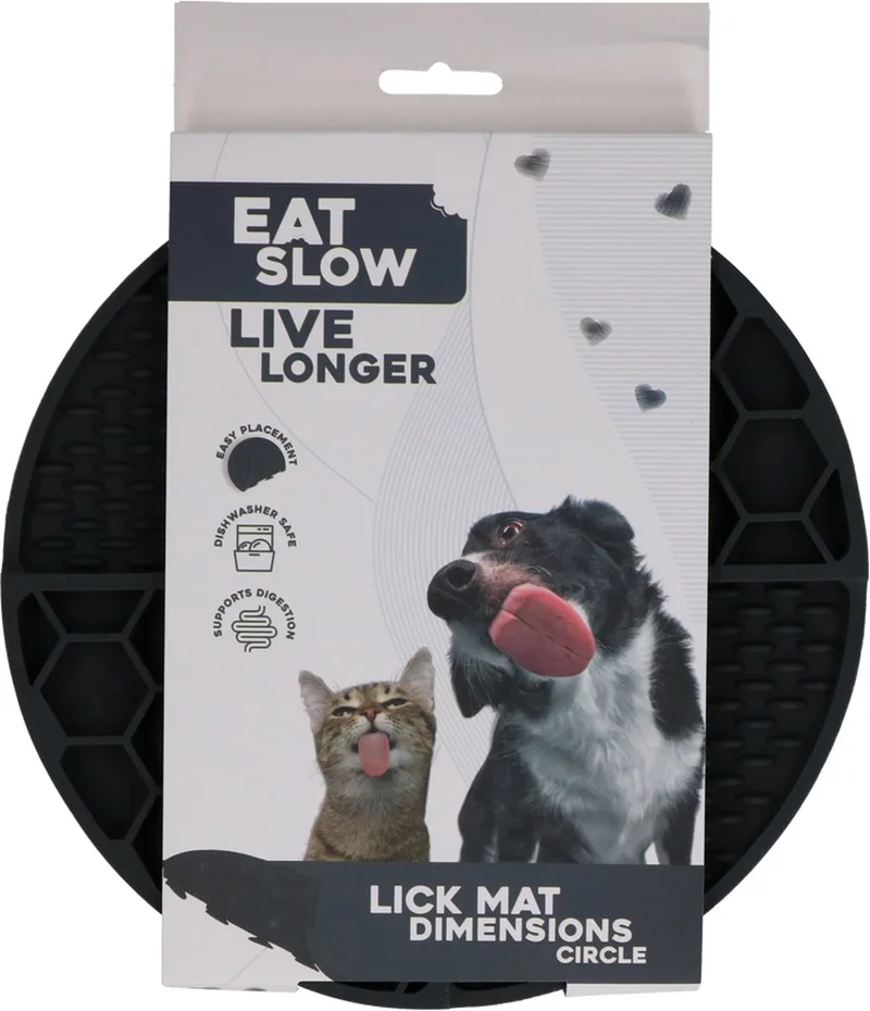 Likmat Cirkel – Ø21 cm – Snuffelmat – Anti-schrok Mat – Slowfeeder – Afleiding – Honden en Katten - 100% Siliconen – Vaatwasserbestendig – Voerpuzzel Kat von Eat Slow Live Longer in Grau – Produktfoto