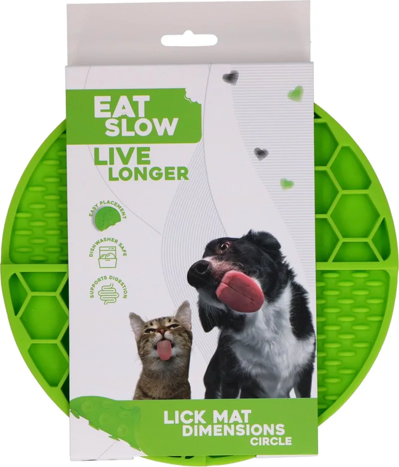 Likmat Cirkel – Ø21 cm – Snuffelmat – Anti-schrok Mat – Slowfeeder – Afleiding – Honden en Katten - 100% Siliconen – Vaatwasserbestendig – Voerpuzzel Kat de Eat Slow Live Longer en Vert – photo produit