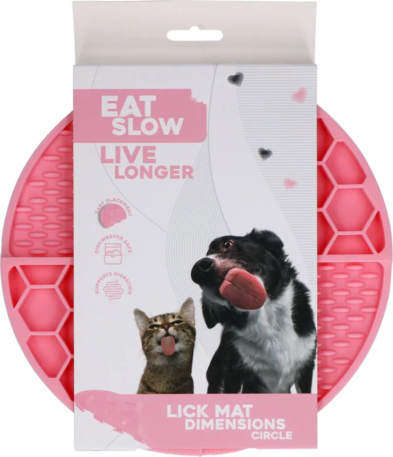Likmat Cirkel – Ø21 cm – Snuffelmat – Anti-schrok Mat – Slowfeeder – Afleiding – Honden en Katten - 100% Siliconen – Vaatwasserbestendig – Voerpuzzel Kat von Eat Slow Live Longer in Rosa – Produktfoto