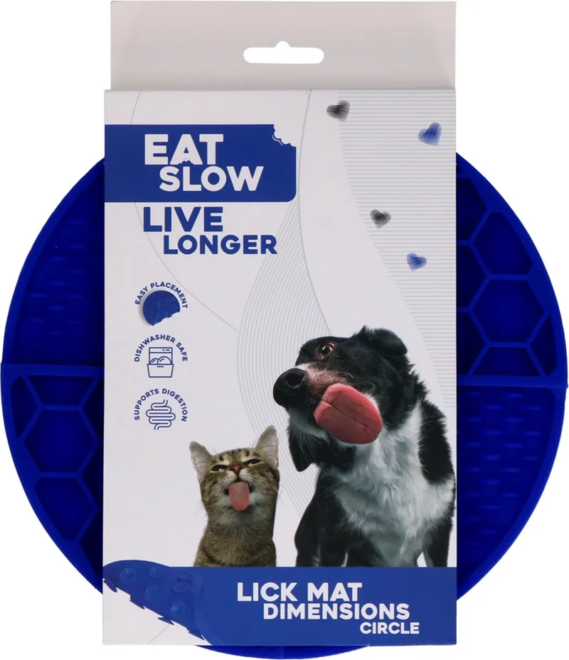 Likmat Cirkel – Ø21 cm – Snuffelmat Honden en Katten – Anti-schrok Mat – Slowfeeder – Afleiding – Honden en Katten - 100% Siliconen – Vaatwasserbestendig – Voerpuzzel Kat by Eat Slow Live Longer in Blue – product photo