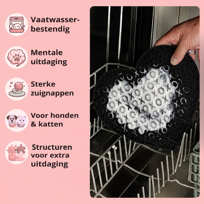 Likmat Hartvormig - 19 x 23 cm - Anti-schrok Mat - Slowfeeder - Snuffelmat - 100% siliconen - Vaatwasserbestendig - Voor Hond of Kat - Voerpuzzel Kat de Eat Slow Live Longer en Gris – photo produit