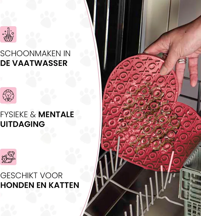 Likmat Hartvormig - 19 x 23 cm - Anti-schrok Mat - Slowfeeder - Snuffelmat - 100% siliconen - Vaatwasserbestendig - Voor Hond of Kat - Voerpuzzel Kat by Eat Slow Live Longer in Pink – product photo