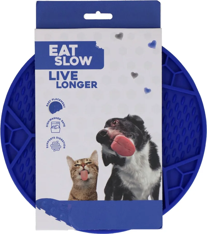 Likmat - Ø 22 cm - Slowfeeder Honden en Katten - Anti Schrok - Voermat - Likvoerbak - Voor Nat Voer en Brokken - Vaatwasserbestendig - Voetbal - Anti Slip - Voerpuzzel Kat by Eat Slow Live Longer in Blue – product photo