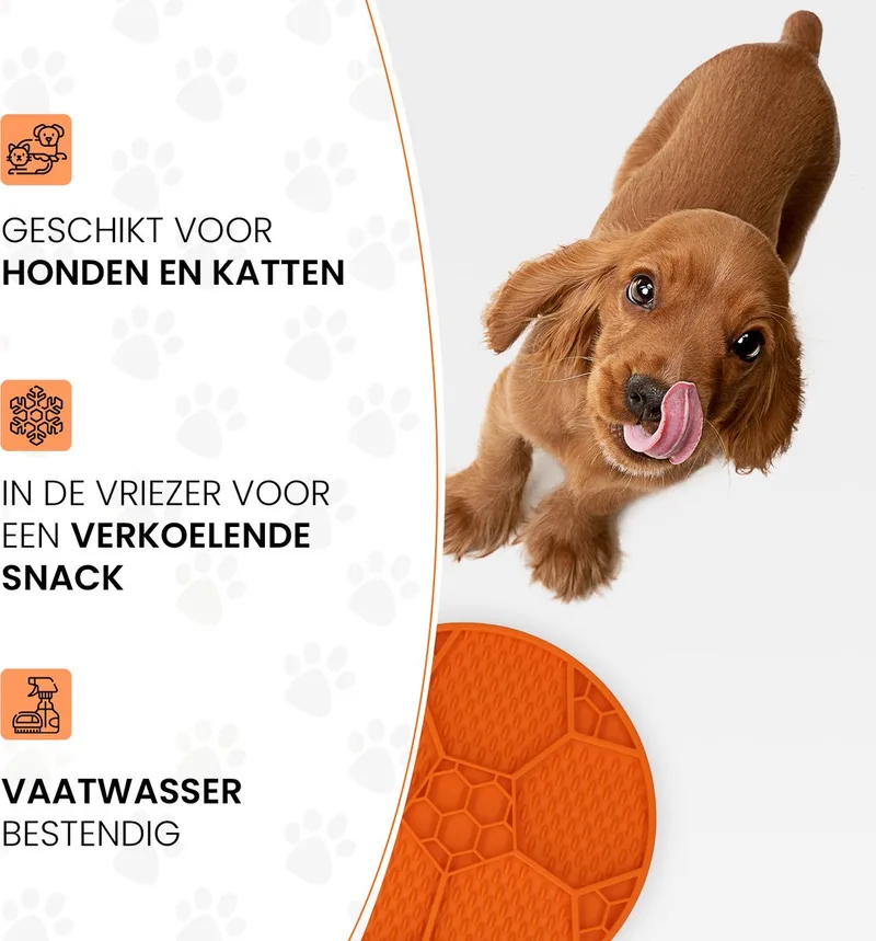 Likmat - Ø 22 cm - Slowfeeder Honden en Katten - Anti Schrok - Voermat - Likvoerbak - Voor Nat Voer en Brokken - Vaatwasserbestendig - Voetbal - Anti Slip - Voerpuzzel Kat - Oranje de Eat Slow Live Longer en Noir, Rouge, Orange – photo produit