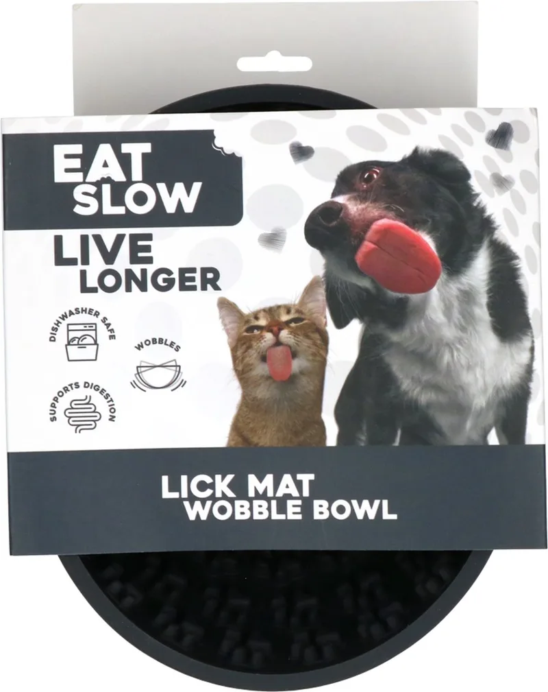 Likmat Wiebelkom Pootafdrukken - 17 cm - Snuffelmat - Anti-schrok Kom - Slowfeeder – Afleiding – Belonen - Honden en Katten – voor Lekkernij - 100% Siliconen – Vaatwasserbestendig – Voerpuzzel Kat de Eat Slow Live Longer en Gris – photo produit