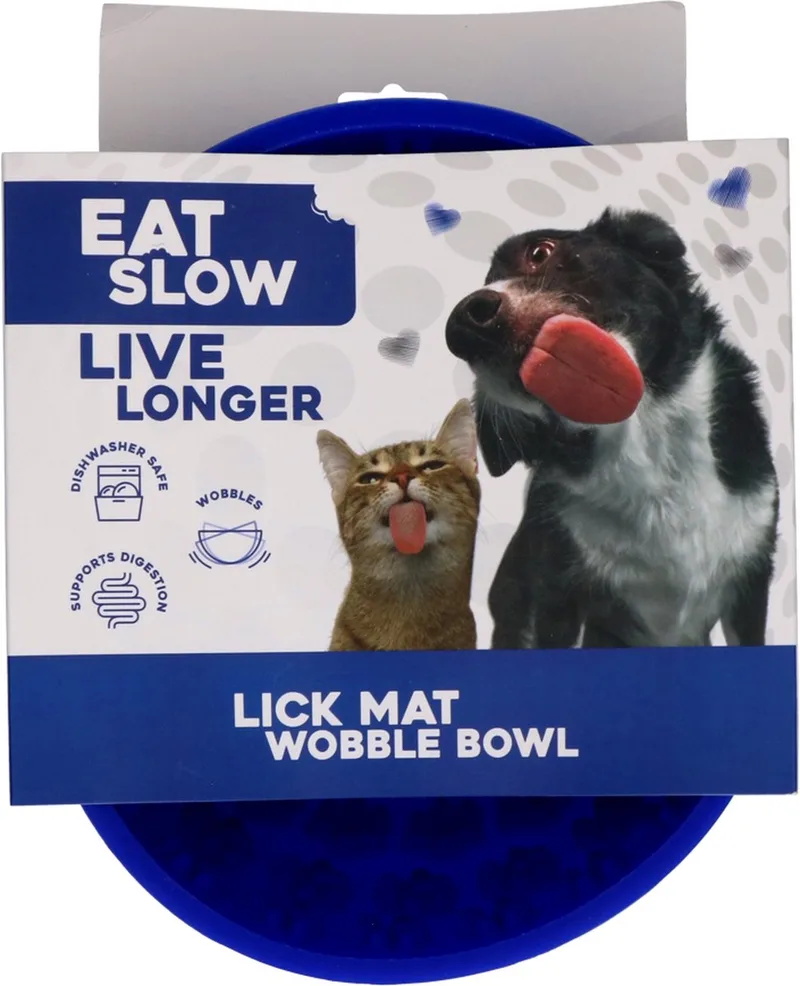 Likmat Wiebelkom Pootafdrukken - 17 cm - Snuffelmat - Anti-schrok Kom - Slowfeeder – Afleiding – Belonen - Honden en Katten – voor Lekkernij - 100% Siliconen – Vaatwasserbestendig – Voerpuzzel Kat de Eat Slow Live Longer en Bleu – photo produit
