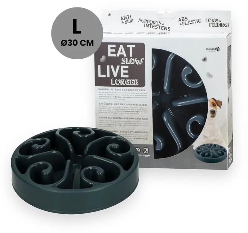 Original Voerbak L/XL - Ø30 cm - Anti Schrokbak Hond - Slowfeeder Hond - Anti-slip - Geschikt voor grote Honden fra Eat Slow Live Longer i Grå – produktbillede