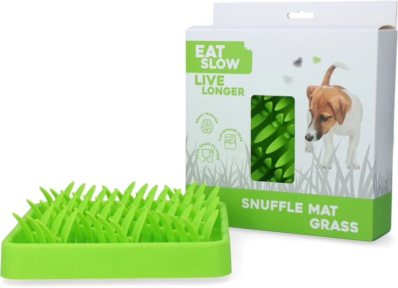 Snuffelmat – Anti-schrok Mat – Slowfeeder - 100% Siliconen – Vaatwasserbestendig – Intelligentiespeelgoed voor Honden - Voerpuzzel antislip-onderkant de Eat Slow Live Longer en Vert – photo produit