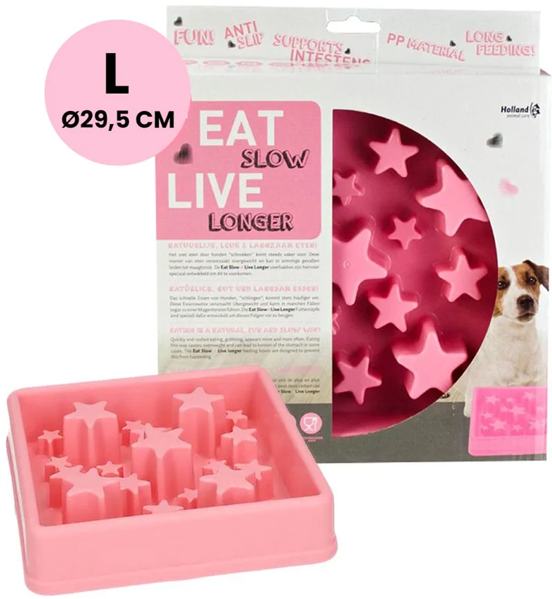 Star Voerbak L - Ø 29.5 cm - Anti-schrok voerbak – Slowfeeder voor honden – Anti-slip – Geschikt voor de kleine tot middelgrote hond by Eat Slow Live Longer in Pink – product photo