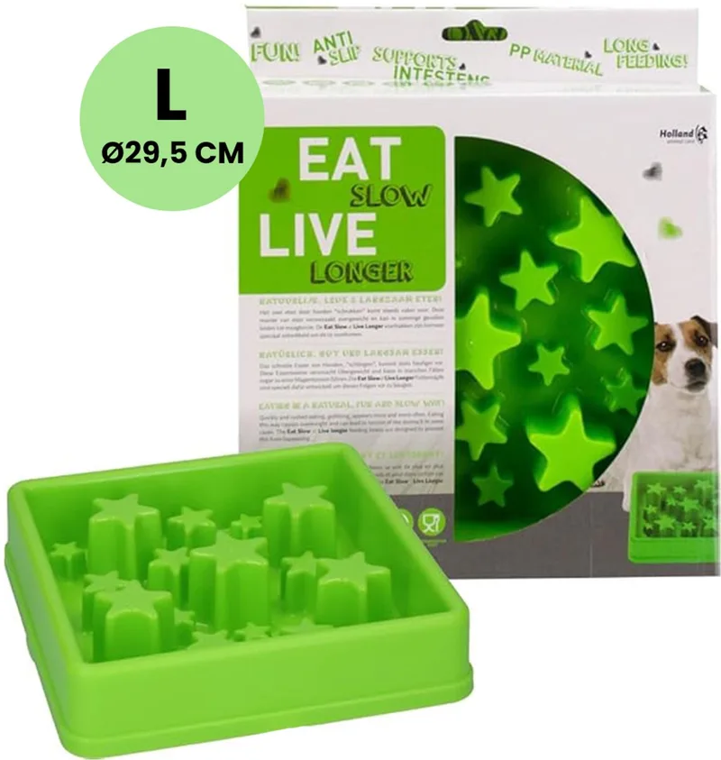 Star Voerbak L - Ø 29.5 cm - Anti-schrok voerbak – Slowfeeder voor honden – Anti-slip – Geschikt voor de kleine tot middelgrote hond by Eat Slow Live Longer in Green – product photo