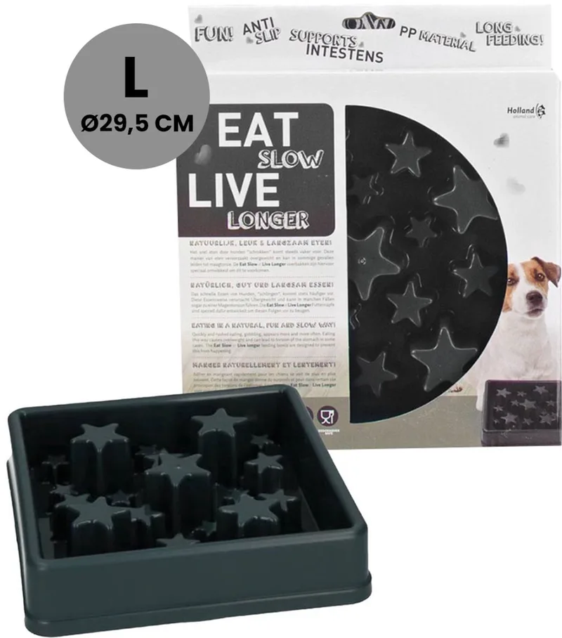 Star Voerbak L - Ø 29.5 cm - Anti-schrok voerbak – Slowfeeder voor honden – Anti-slip – Geschikt voor de kleine tot middelgrote hond by Eat Slow Live Longer in Grey – product photo
