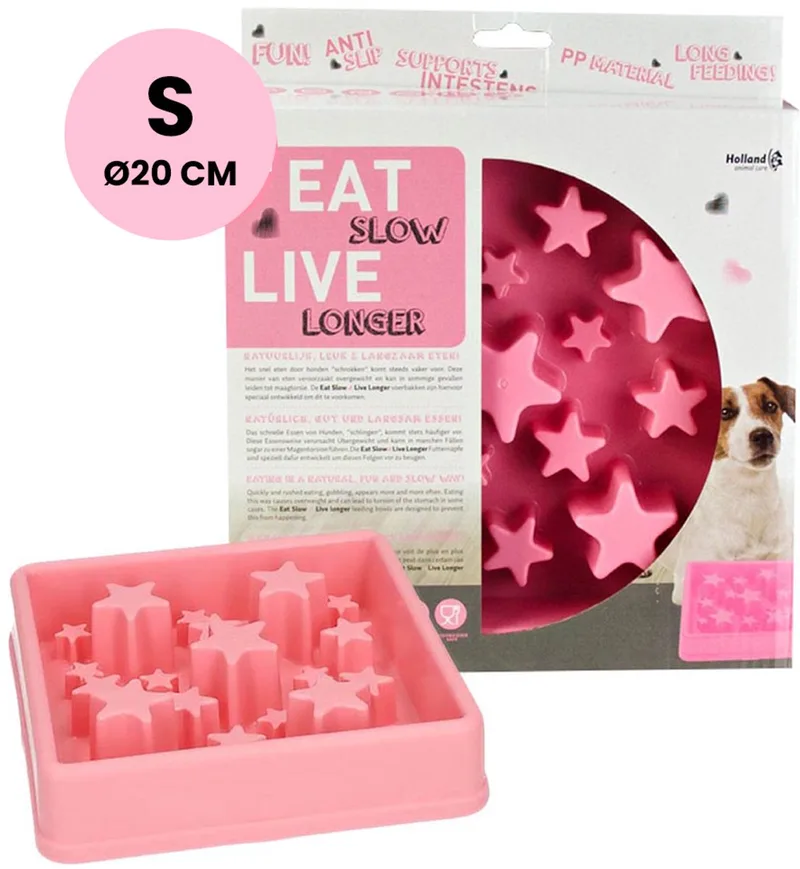 Star Voerbak S – Ø 20.5 cm - Anti-schrok voerbak – Slowfeeder voor honden – Anti-slip – Geschikt voor de kleinere hond von Eat Slow Live Longer in Rosa – Produktfoto