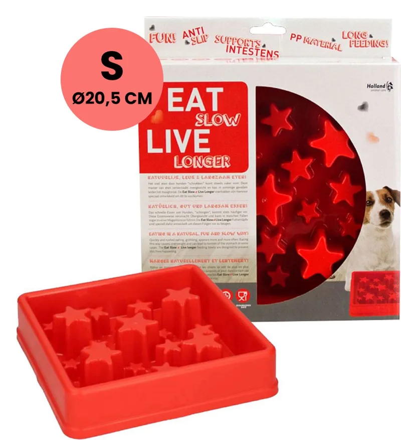 Star Voerbak S – Ø 20.5 cm - Anti-schrok voerbak – Slowfeeder voor honden – Anti-slip – Geschikt voor de kleinere hond de Eat Slow Live Longer en Rouge – photo produit