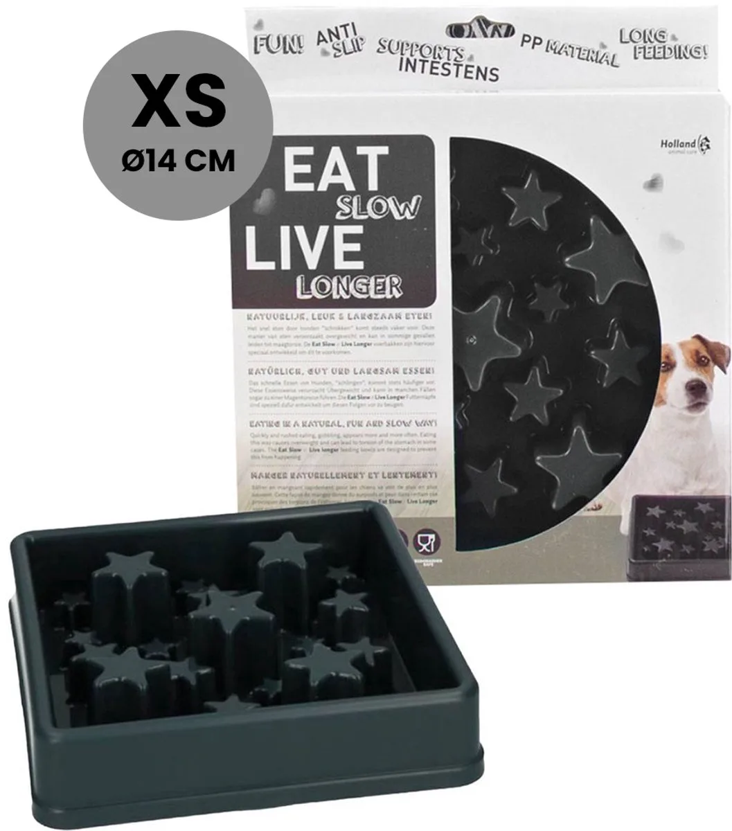Star Voerbak XS – Ø 14 cm - Anti-schrok voerbak – Slow feeder voor honden – Anti-slip – Geschikt voor de kleinere hond by Eat Slow Live Longer in Grey – product photo