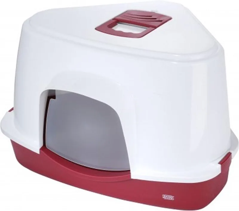 Canto Jumbo Hoekkattenbak - Gesloten Kattenbak met Koolfilter - Grote Katten - 70x56x46cm - Rood/Wit by Ebi in Red – product photo