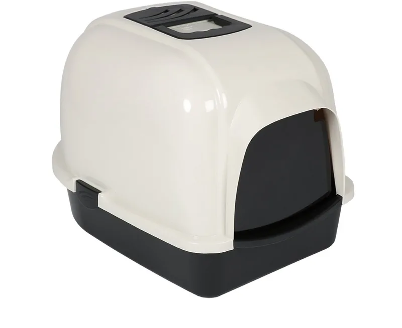 Kattentoilet Eclipse Crème/Zwart – overdekte kattenbak met koolfilter en transparant deurtje, maat L by Ebi in White – product photo