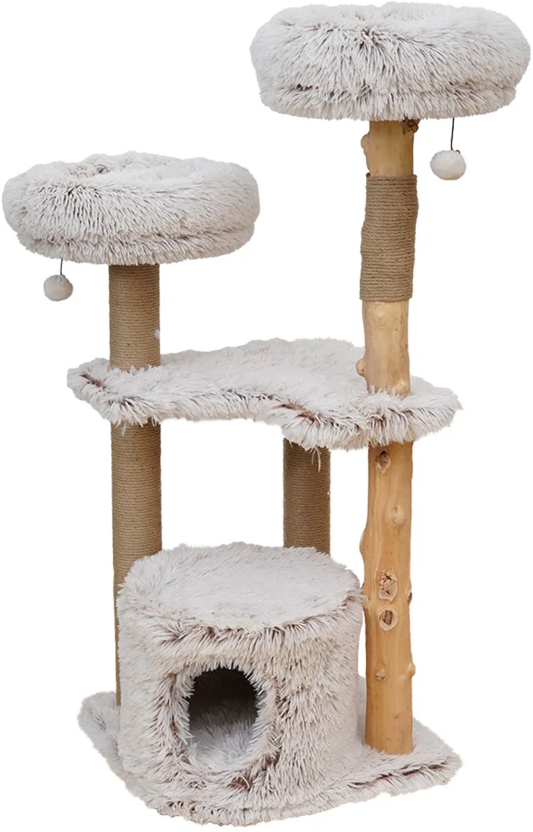 Krabpaal Marseille - Houten Kattenkrabpaal - Long Hair Pluche - 122cm fra Ebi i Beige – produktbillede