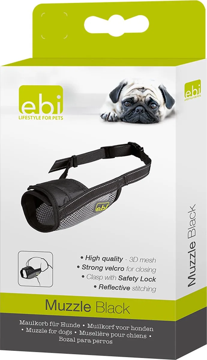 Muilkorf - Hond - Muilband Mesh Xl - 16-44cm / Ø19-24cm - 1st de Ebi en Noir – photo produit