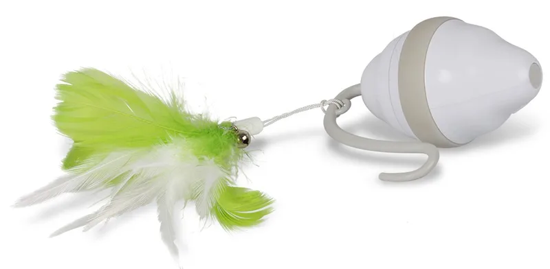 Speedy Mouse Elektronisch Kattenspeeltje - USB Oplaadbaar met Automatische Stand-by - incl. Vervangpluimpje by Ebi in White, Green – product photo