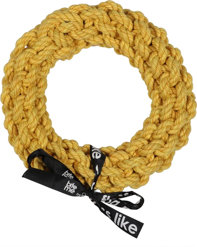 Speelgoed Voor Dieren - Hond - 'da-chain' Gevlochten Ring 18cm - 1st de Ebi en Jaune – photo produit