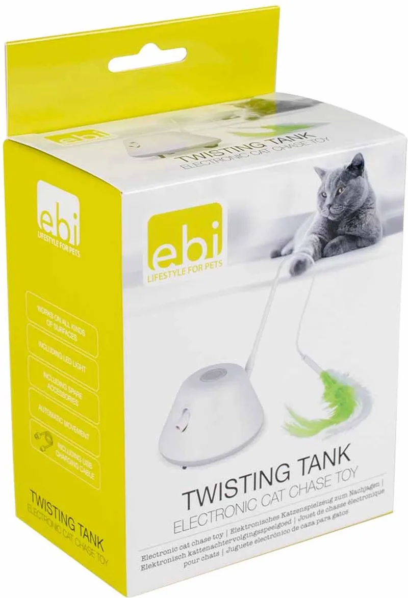 Twisting Tank - Elektronisch Kattenspeeltje met Staart en LED - USB Oplaadbaar - 15cm von Ebi in Weiß, Grün – Produktfoto