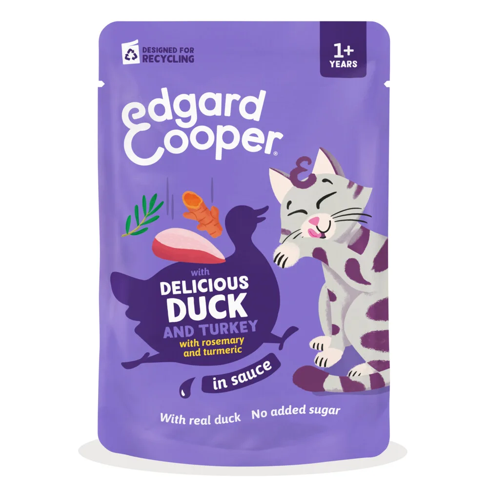 12x Edgard & Cooper Kat Adult Saus Pouch Eend & Kalkoen 85 gr fra Edgard & Cooper – produktbillede