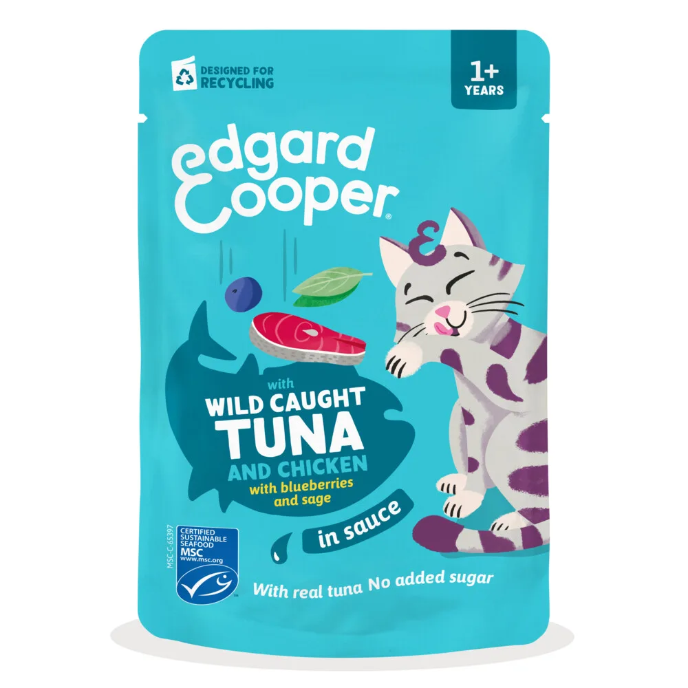 12x Edgard & Cooper Kat Adult Saus Pouch Tonijn & Kip 85 gr de Edgard & Cooper – photo produit
