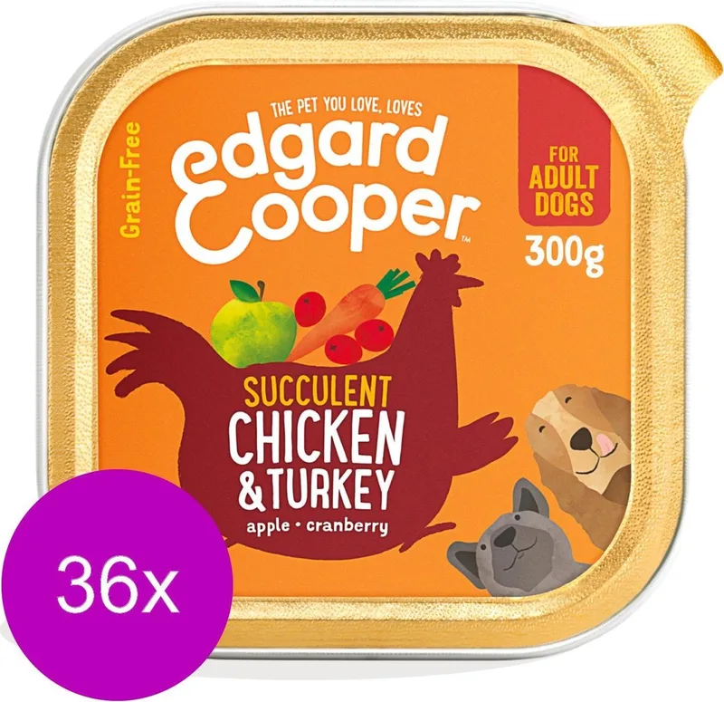 36x Edgard & Cooper Kuipje Honden Natvoer Kip - Kalkoen 300 gr de Edgard & Cooper – photo produit