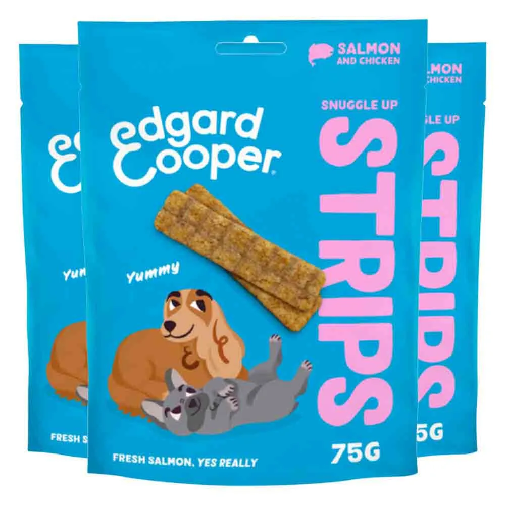 3x Edgard & Cooper Adult Strips Zalm & Kip 75 gr van Edgard & Cooper – productfoto