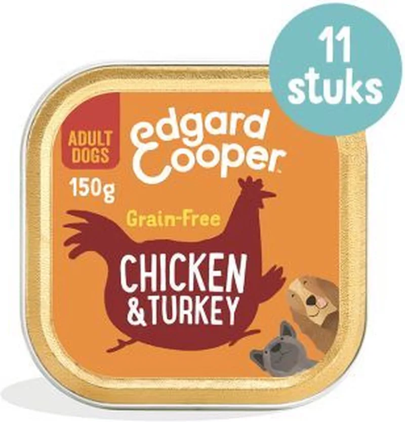 3x11x150 gr Edgard & Cooper kip / kalkoen kuipje graanvrij hondenvoer van Edgard & Cooper – productfoto