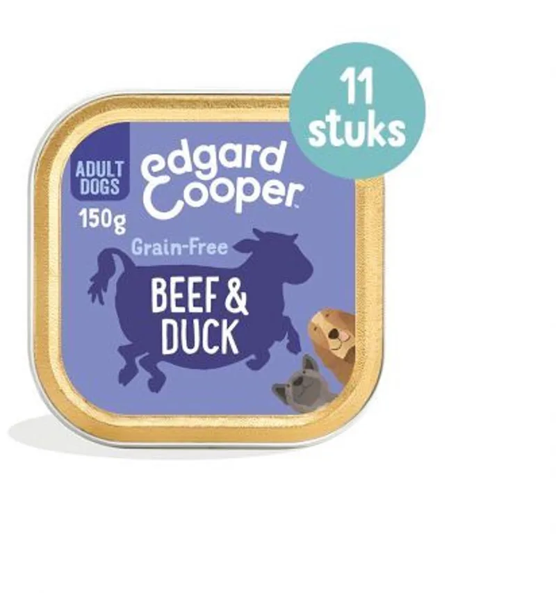3x11x150 gr Edgard & cooper rund / eend kuipje graanvrij hondenvoer van Edgard & Cooper – productfoto
