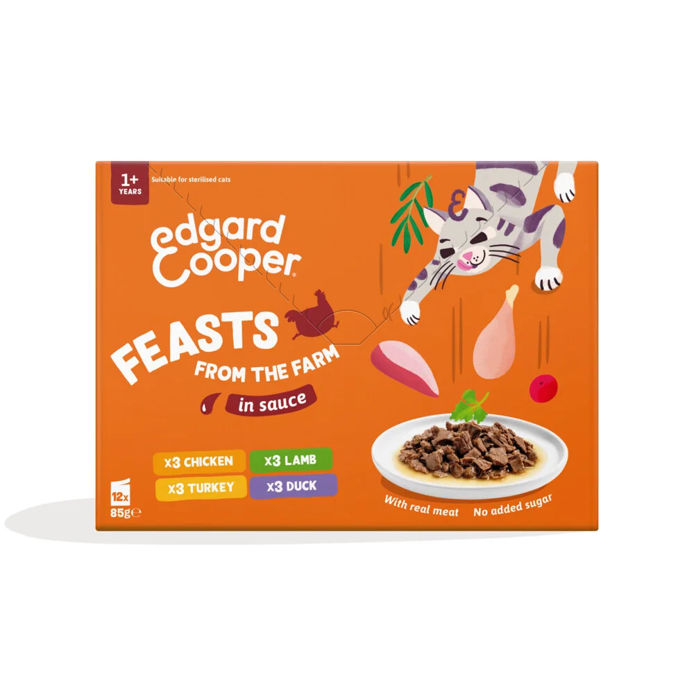4x Edgard & Cooper Kat Adult Saus Pouch Farm MP 12x85 gr från Edgard & Cooper – produktbild