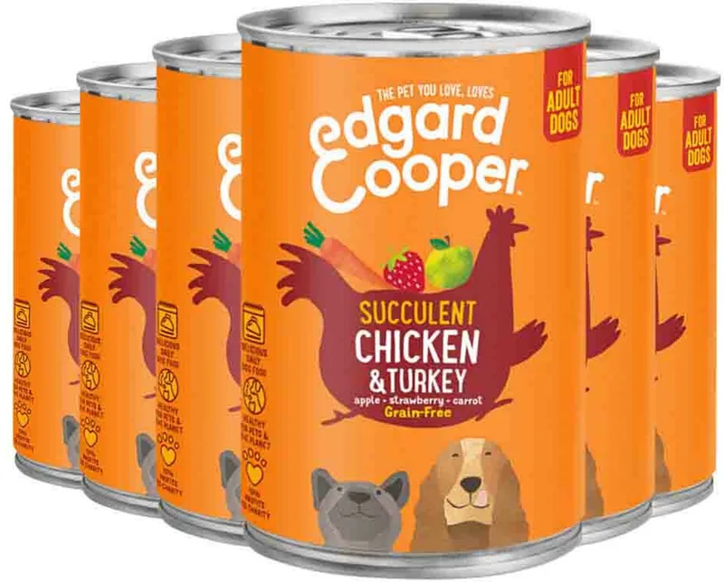 6x Edgard & Cooper Blik Honden Natvoer Hondenvoer Kip - Kalkoen 400 gr fra Edgard & Cooper – produktbillede