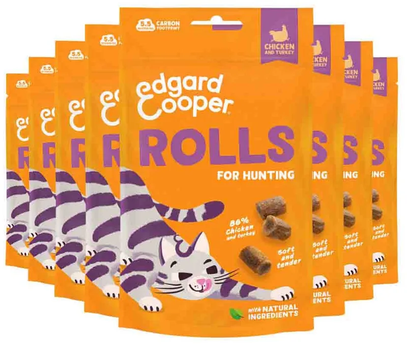 Adult Rolls Kattensnack Kip & Kalkoen - 8 x 45 gr - Voordeelverpakking fra Edgard & Cooper – produktbillede
