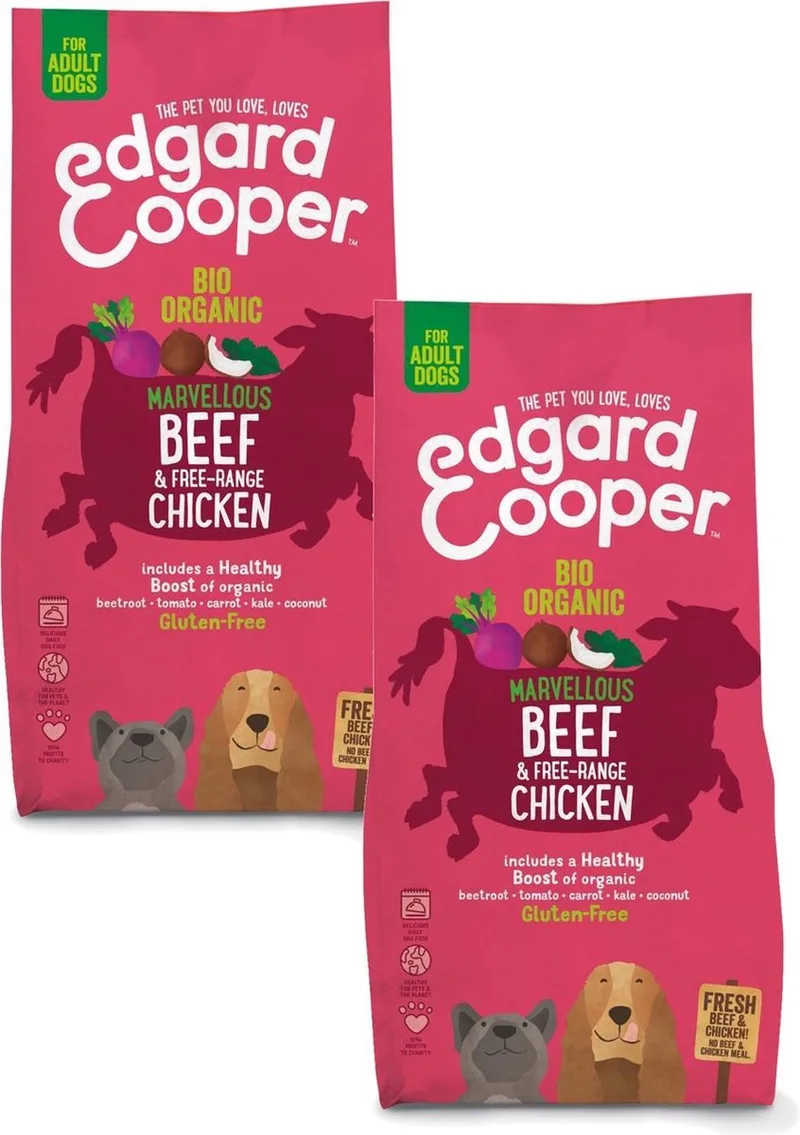 Bio Organic Beef Adult Rund&Kip&Rode Biet - Hondenvoer - 2 x 7 kg Biologisch by Edgard & Cooper – product photo