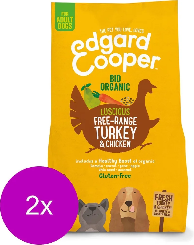 Bio Organic Turkey Adult Kalkoen&Kip&Wortel - Hondenvoer - 2 x 2.5 kg Biologisch by Edgard & Cooper – product photo